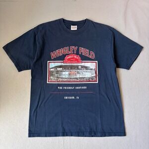 Cotton Heritage Wrigley Field Chicago Cubs Graphic T-Shirt Navy Blue XL Mens